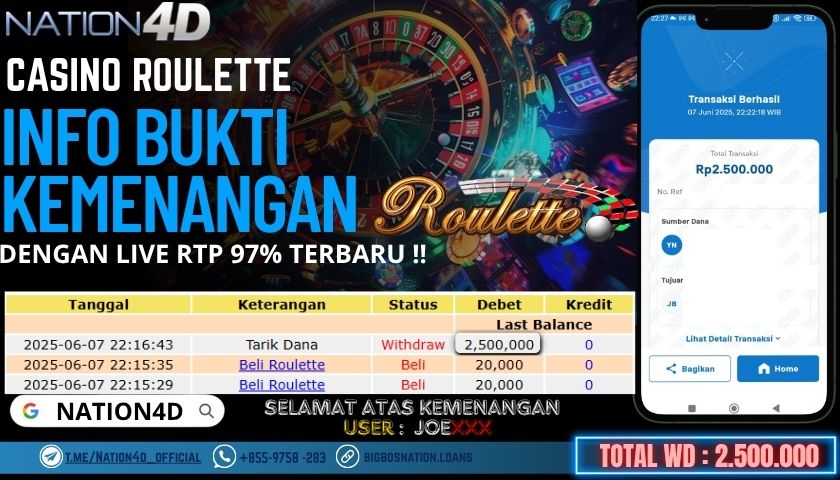 NATION4D -CASINO LIVE ROULETTE RP.2,500,000 LUNAS!!