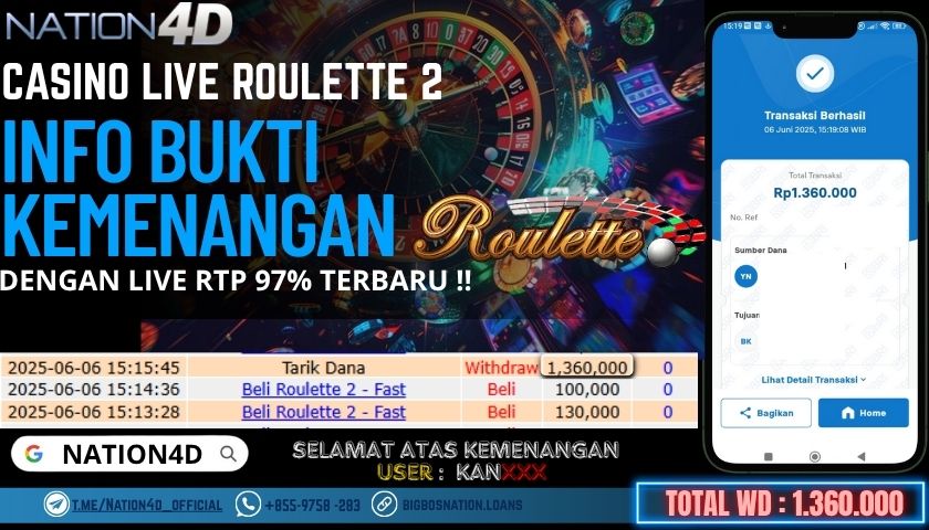 NATION4D -CASINO LIVE ROULETTE 2 RP.1,360,000 LUNAS!!