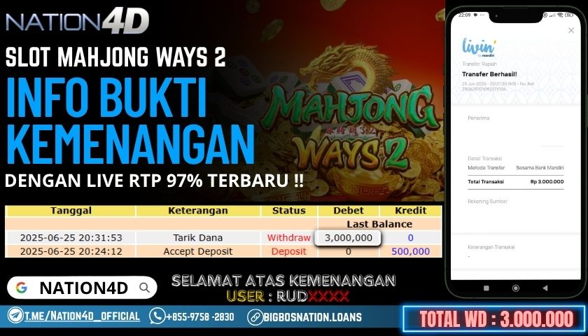 NATION4D -SLOT MAHJONG WAYS 2 RP.3,000,000 LUNAS!!