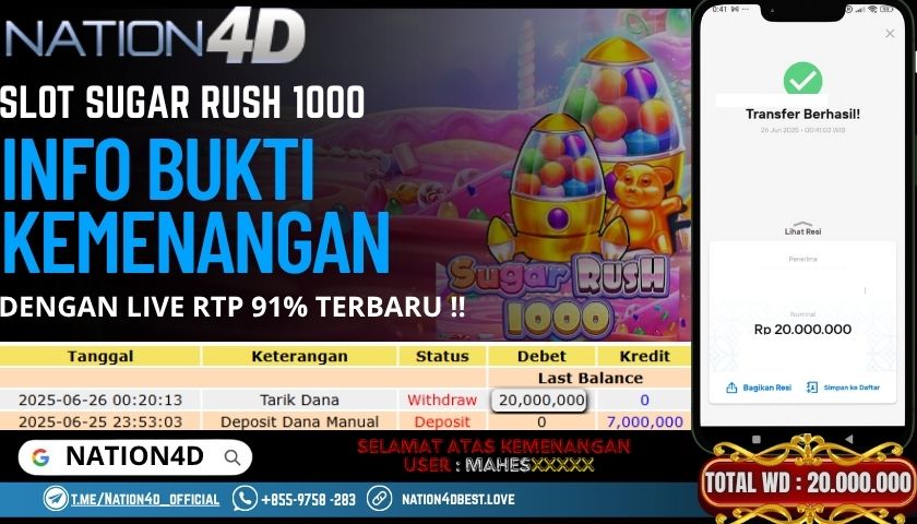 NATION4D -SLOT SUGAR RUSH 1000 RP.20,000,000 LUNAS!!