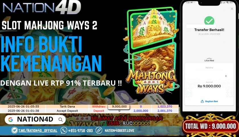 NATION4D -SLOT MAHJONG WAYS 2 RP.9,000,000 LUNAS!!