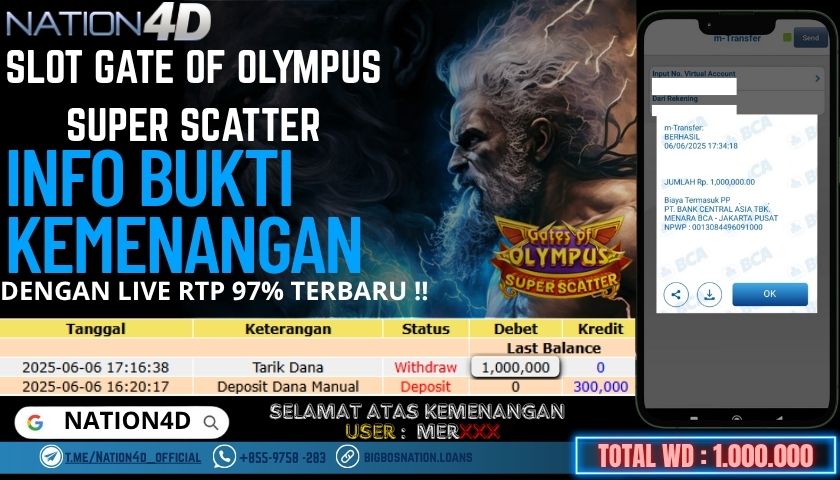 NATION4D -SLOT GATE OF OLYMPUS SUPER SCATTER RP.1,000,000 LUNAS!!