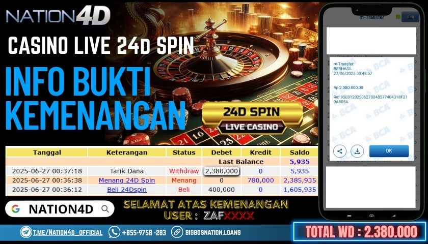 NATION4D -CASINO LIVE 24D SPIN RP.2,380,000 LUNAS!!