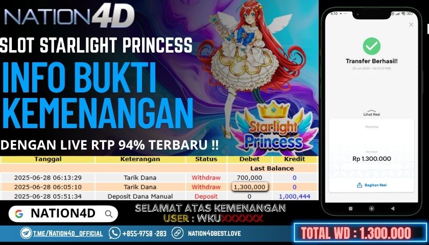 NATION4D -SLOT STARLIGHT PRINCESS RP.1,300,000 LUNAS!!