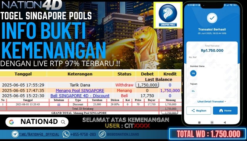 NATION4D -TOGEL SINGAPORE POOLS RP.1,750,000 LUNAS!!