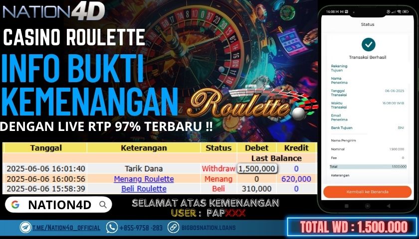 NATION4D -CASINO LIVE ROULETTE RP.1,500,000 LUNAS!!