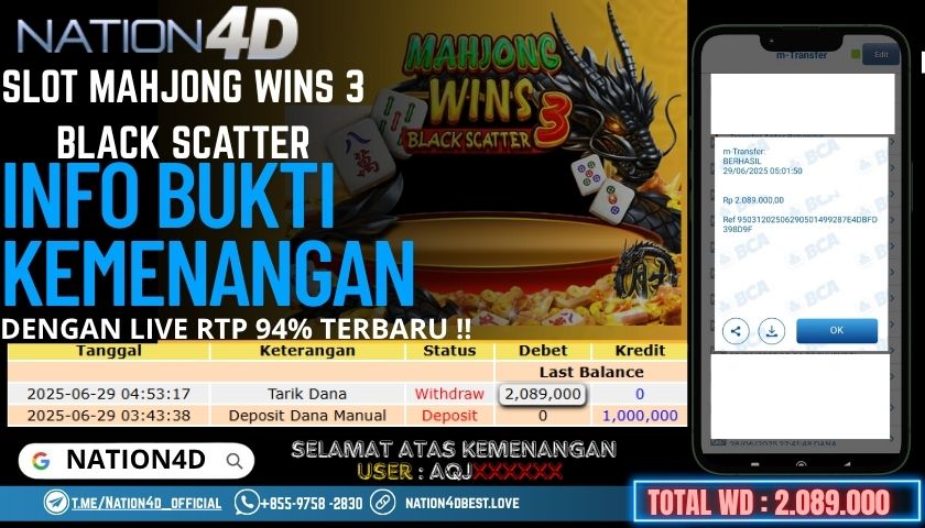 NATION4D -SLOT MAHJONG WINS 3 BLACK SCATTER RP.2,089,000 LUNAS!!