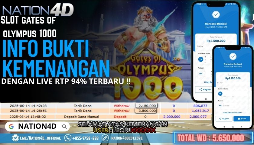 NATION4D -SLOT GATE OF OLYMPUS 1000 RP.5,650,000 LUNAS!!