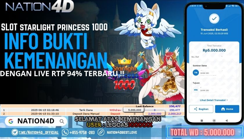 NATION4D -SLOT STARLIGHT PRINCESS 1000 RP.5,000,000 LUNAS!!
