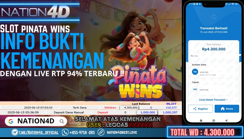 NATION4D -SLOT PINATA WINS RP.4,300,000 LUNAS!!