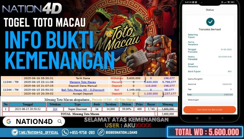NATION4D -TOGEL TOTO MACAU RP.5,600,000 LUNAS!!