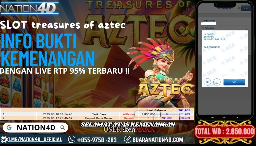 NATION4D -SLOT TREASURE OF AZTEC RP.2,850,000 LUNAS!!