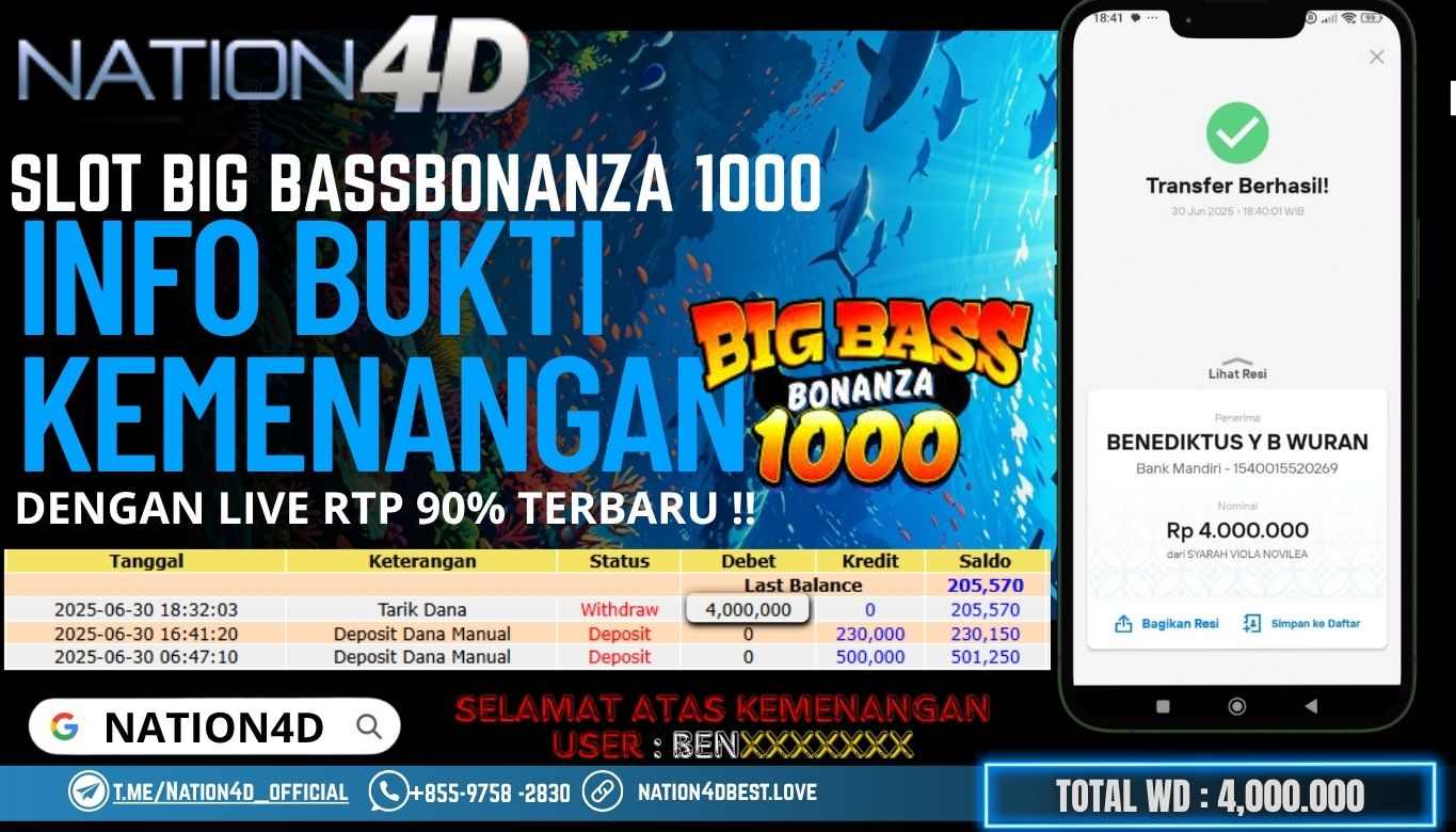 NATION4D -SLOT BIG BASS BONANZA 1000 RP. 4,000,000 LUNAS!!