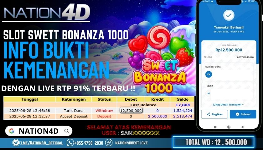 NATION4D -SLOT SWWET BONANZA 1000 RP.12,500,000 LUNAS!!