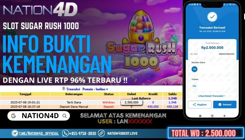 NATION4D -SLOT SUGAR RUSH 1000 RP.2,500,000 LUNAS!!