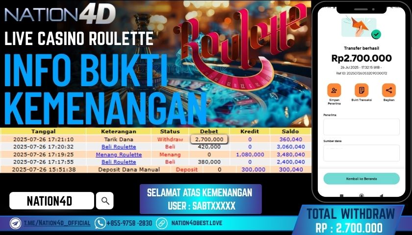 NATION4D – LIVE CASINO ROULETTE RP.2,700,000 LUNAS!!