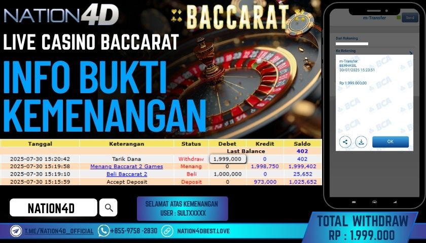 NATION4D – LIVE CASINO BACCARAT RP.1,999,000 LUNAS!!