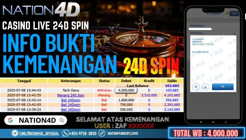 NATION4D -CASINO LIVE 24D SPIN RP.4,000,000 LUNAS!!