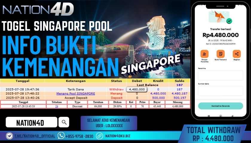 NATION4D – TOGEL SINGAPORE POOLS RP.4,480,000 LUNAS!!