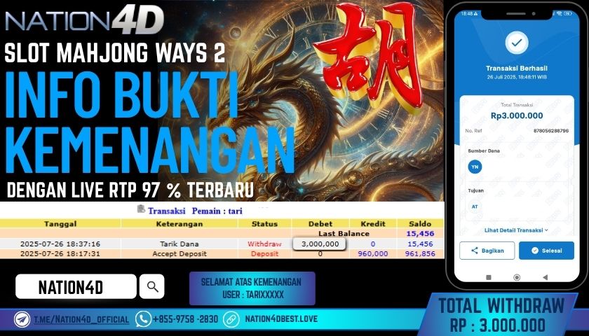 NATION4D – SLOT MAHJONG WAYS 2 RP.3,000,000 LUNAS!!