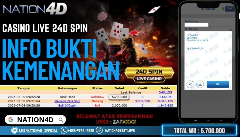 NATION4D -CASINO LIVE 24D SPIN RP.5,700,000 LUNAS!!