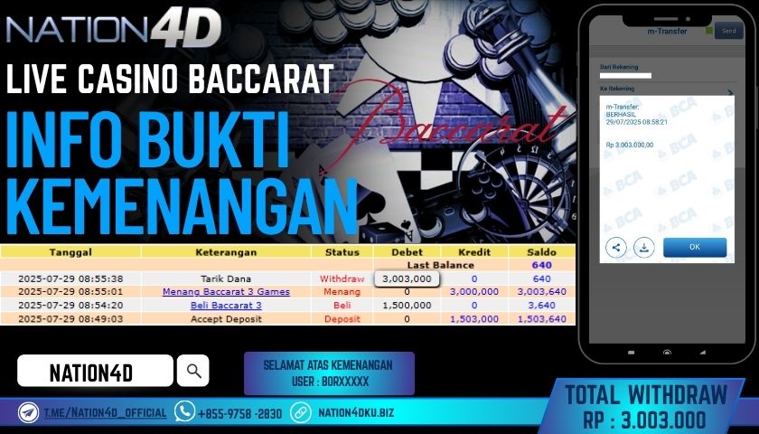 NATION4D – LIVE CASINO BACCARAT RP.3,003,000 LUNAS!!
