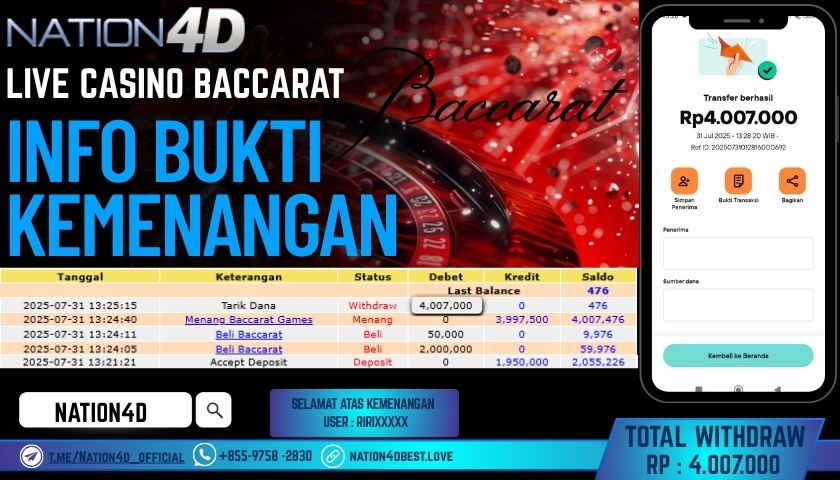 NATION4D – LIVE CASINO BACCARAT RP.4,007,000 LUNAS!!