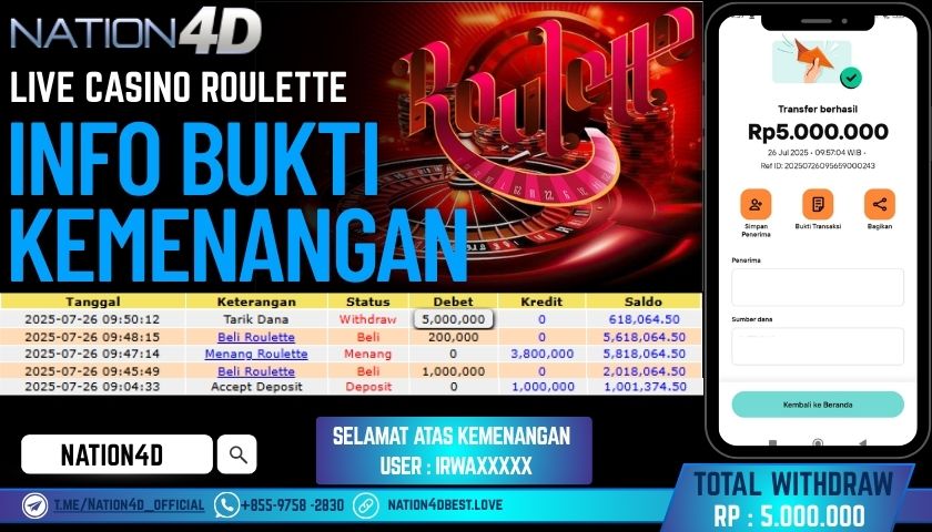 NATION4D – LIVE CASINO ROULETTE RP.5,000,000 LUNAS!!