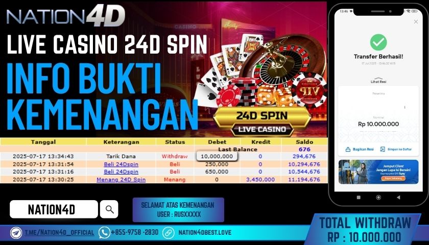 NATION4D – LIVE CASINO 24D SPIN RP.10,000,000 LUNAS!!