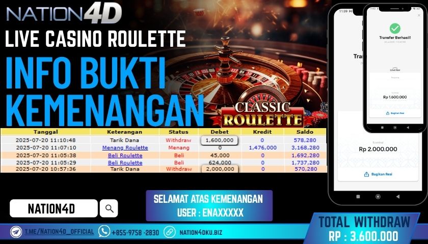 NATION4D – LIVE CASINO ROULETTE RP.3,600,000 LUNAS!!