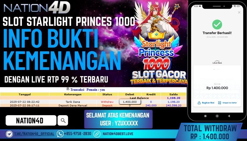 NATION4D – SLOT STARLIGHT PRINCES 1000 RP.1,400,000 LUNAS!!