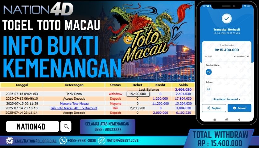 NATION4D – TOGEL TOTO MACAU RP.15,400,000 LUNAS!!