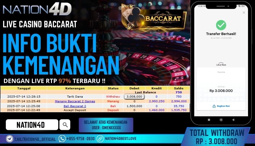 NATION4D – LIVE CASINO BACCARAT RP.3,008,000 LUNAS!!