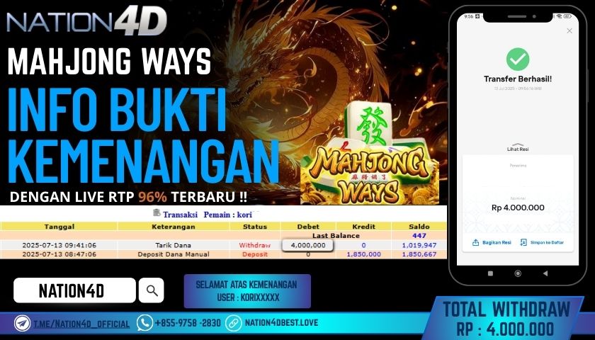 NATION4D – SLOT MAHJONG WAYS RP.4,000,000 LUNAS!!
