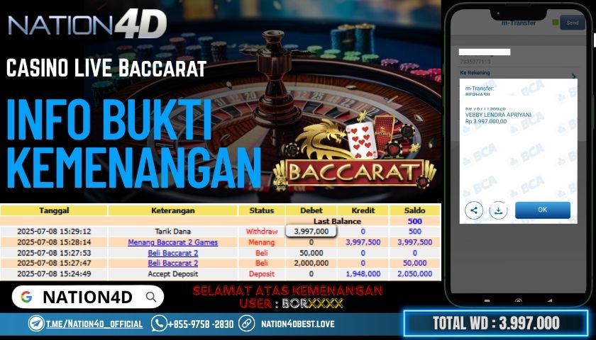 NATION4D -CASINO LIVE BACCARAT RP.3.997.000LUNAS!!