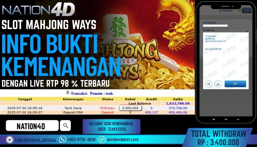 NATION4D – SLOT MAHJONG WAYS RP.3,400,000 LUNAS!!