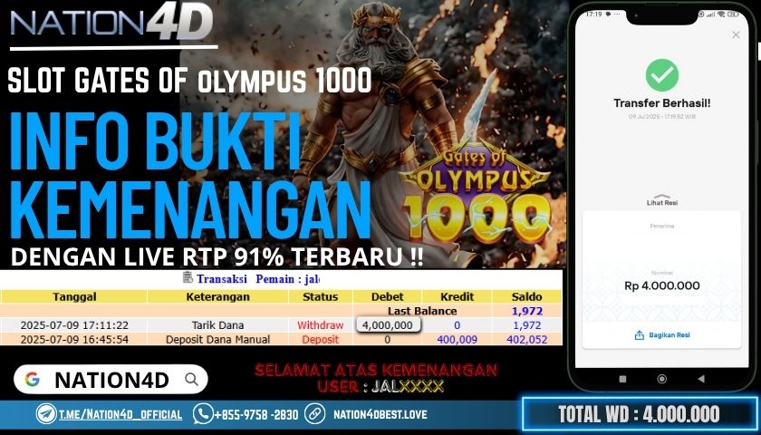 NATION4D -SLOT GATES OF OLYMPUS 1000 RP.4,000,000 LUNAS!!