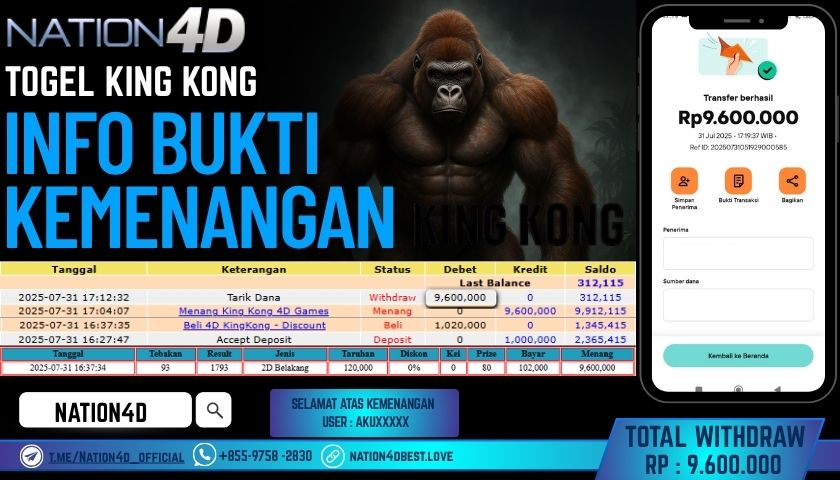 NATION4D – TOGEL KING KONG RP.9,600,000 LUNAS!!