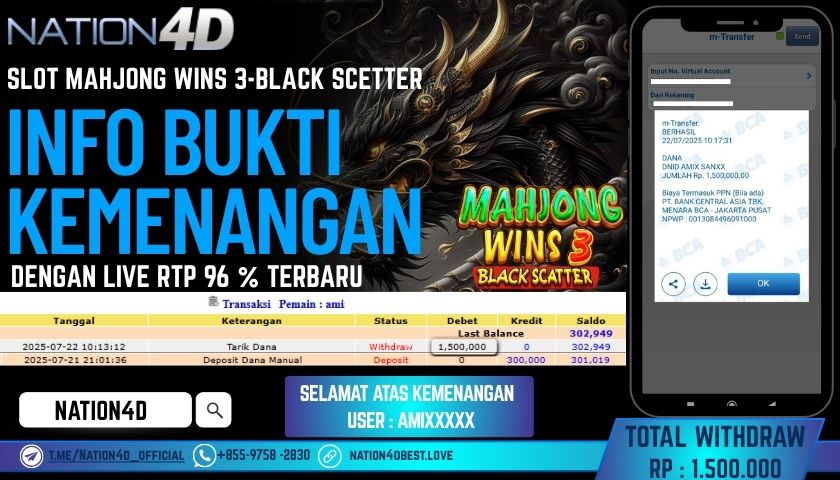 NATION4D -SLOT MAHJONG WINS 3-BLACK SCETTER RP.1,500,000 LUNAS!!