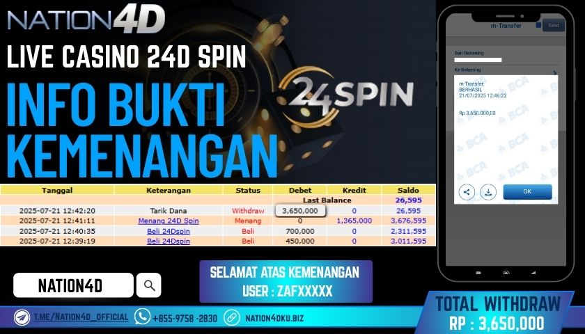 NATION4D -LIVE CASINO 24D SPIN RP.3,650,000 LUNAS!!