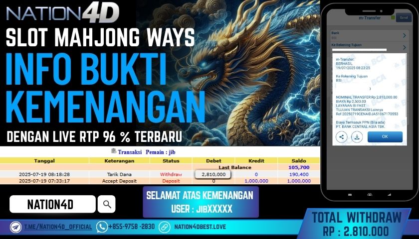 NATION4D – SLOT MAHJONG WAYS  RP.2,810,000 LUNAS!!