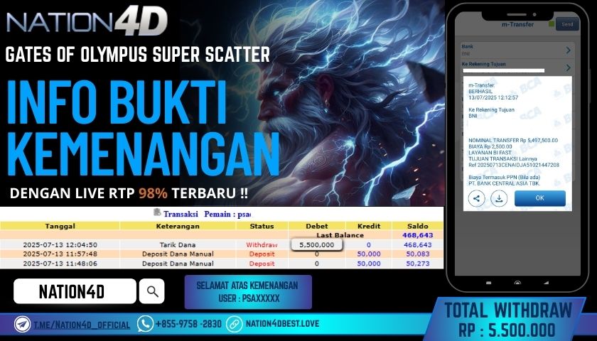 NATION4D – SLOT GATES OF OLYMPUS SUPER SCATTER RP.5,500,000 LUNAS!!