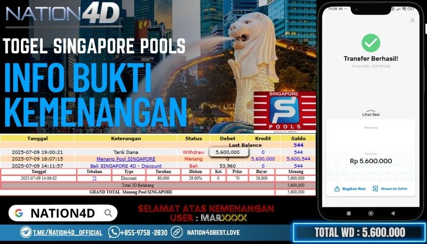 NATION4D – TOGEL SINGAPORE POOLS RP.5,600,000 LUNAS!!