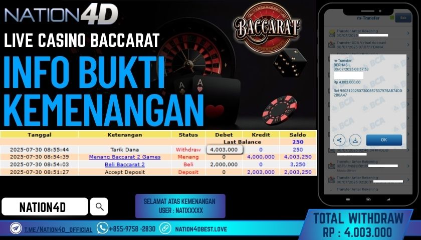 NATION4D – LIVE CASINO BACCARAT RP.4,003,000 LUNAS!!