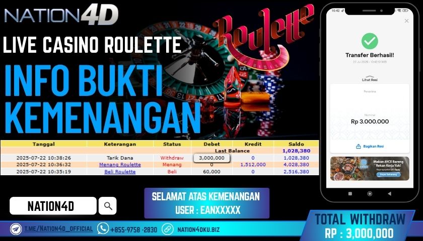NATION4D – LIVE CASINO ROULETTE RP.3,000,000 LUNAS!!