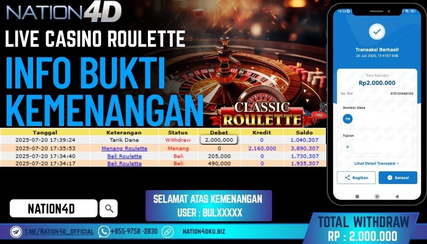 NATION4D – LIVE CASINO ROULETTE RP.2,000,000 LUNAS!!