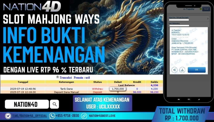 NATION4D – SLOT MAHJONG WAYS RP.1,700,000 LUNAS!!