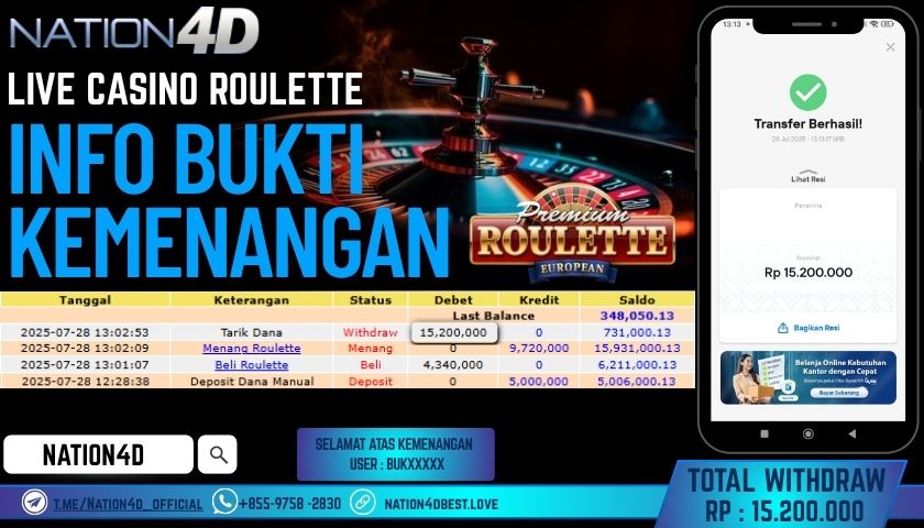 NATION4D – LIVE CASINO ROULETTE RP.15,200,000 LUNAS!!