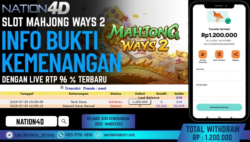 NATION4D – SLOT MAHJONG WAYS 2 RP.1,200,000 LUNAS!!