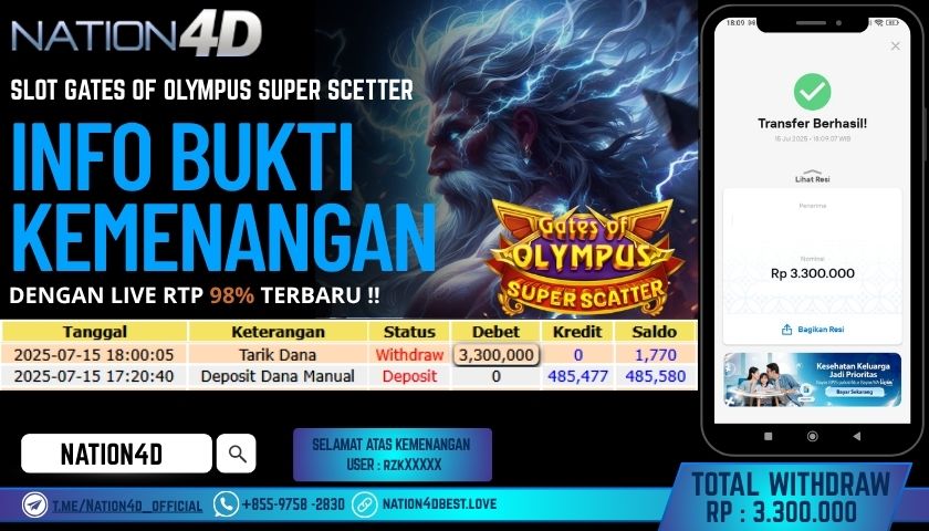 NATION4D – SLOT GATES OF OLYMPUS SUPER SCATTER RP.3,300,000 LUNAS!!